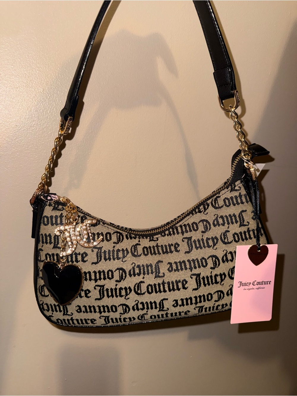 Juicy Couture The Glam Juicy Shoulder Bag in Black Beige